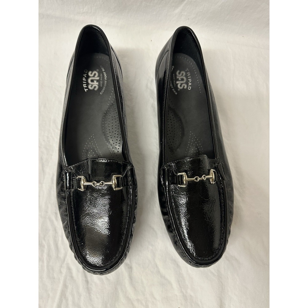 SAS Tripad Comfort Shoes Womens 10.5 Black Patent Leather Metro Horsebit Mocs